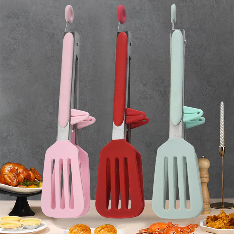 Axyaa Silicone BBQ Tongs - Kitchen Cooking Tool for Steak, Bread, Vegetables, Fruits