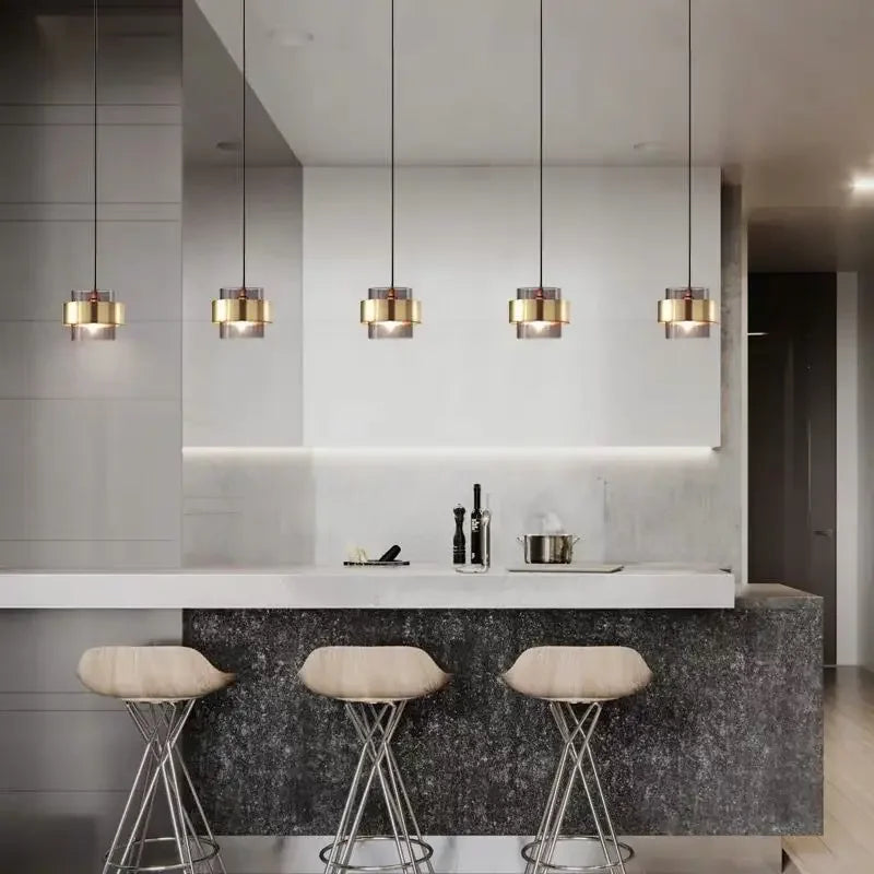 Axyaa Modern Gold Glass Pendant Light for Restaurant Coffee Bar