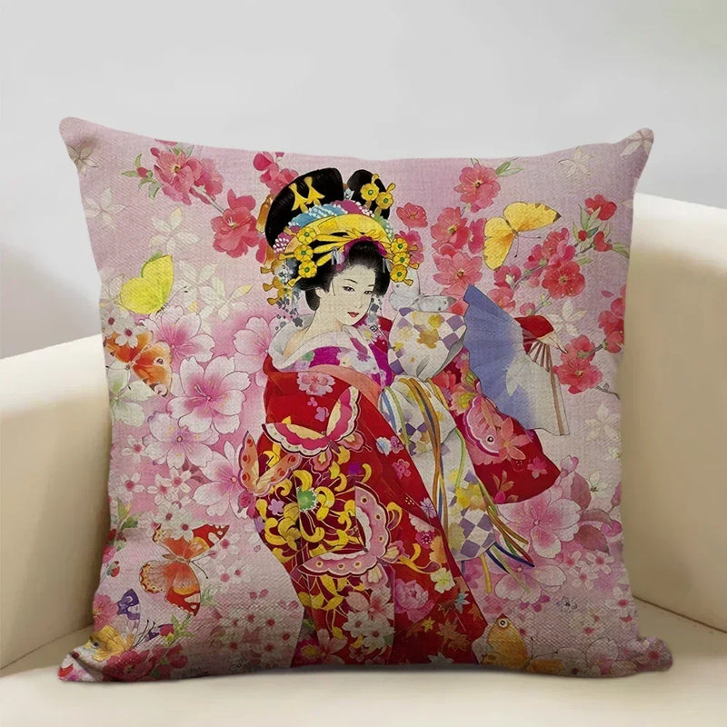 Axyaa Classic Japanese Lady Cushion Cover 45x45cm Home Decor Pillowcase