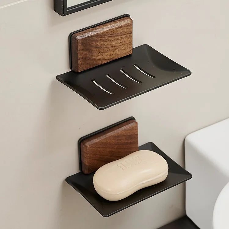 Wall Soap Rack Wall-Mounted Black Walnut Soap Rack for Axyaa Household Soap Box