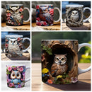 Axyaa 3D Owls Ceramic Mug: Bird Lover Gift for Office Coffee & Friends