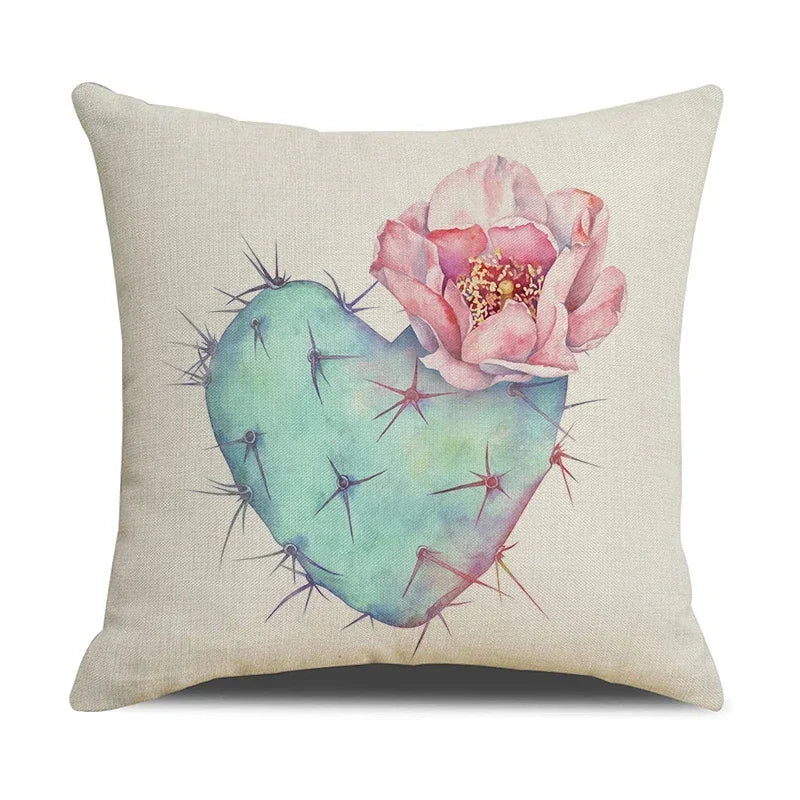 Axyaa Cactus Series Green Plant Printed 45*45cm Cushion Cover - Simple Style Square Pillowcase