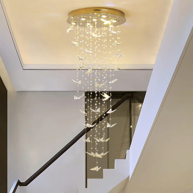 Axyaa Butterfly Crystal Chandelier for High Ceilings