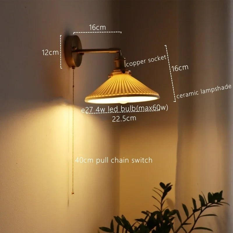 Axyaa Nordic LED Wall Sconce Ceramic Pull Chain Switch Light Fixture