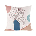 Abstract Line Drawing Girls Print Cushion Cover 45x45cm by Axyaa