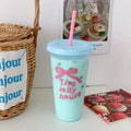 Axyaa Kawaii Tumbler with Straw: Cute Cold Cup for Juice, Milk Tea, Coffee, 700ml