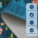 Retro Floral Print Bohemian Rug by Axyaa - Machine Washable & Non-slip Area Mat