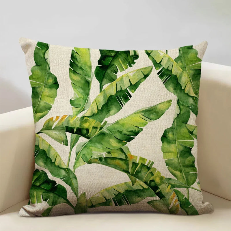Axyaa Tropical Palm Leaf Cushion Cover 45x45cm Linen Pillowcase