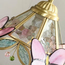 Axyaa Gold Brass LED Pendant Light with Pink Glass Butterfly Design