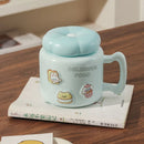 Axyaa Cartoon Ceramic Breakfast Coffee Mug with Lid for Home and Office