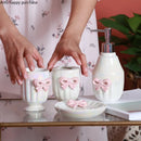 Axya White Bow Bathroom Set - 5-Piece Toiletries Kit