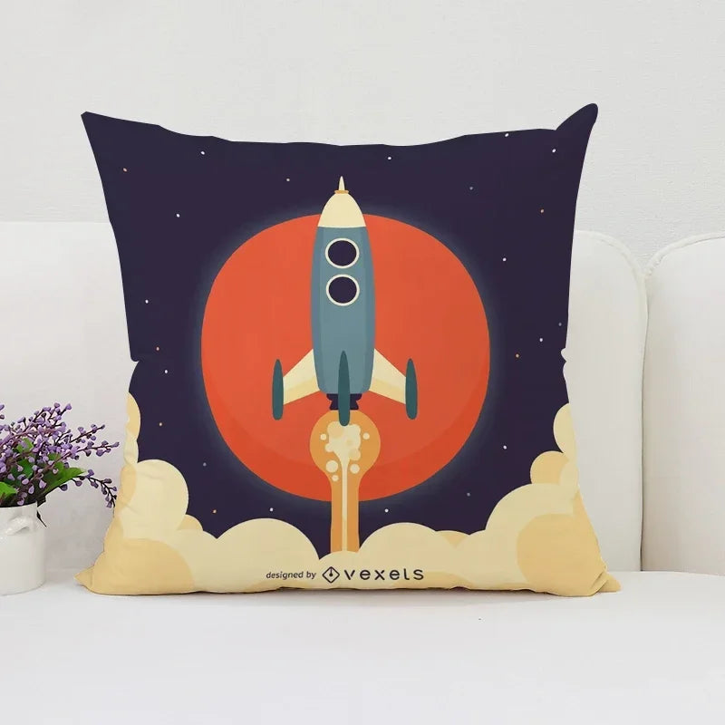Axyaa Rocket Astronaut Cushion Cover 45*45 Home Decor Pillowcases