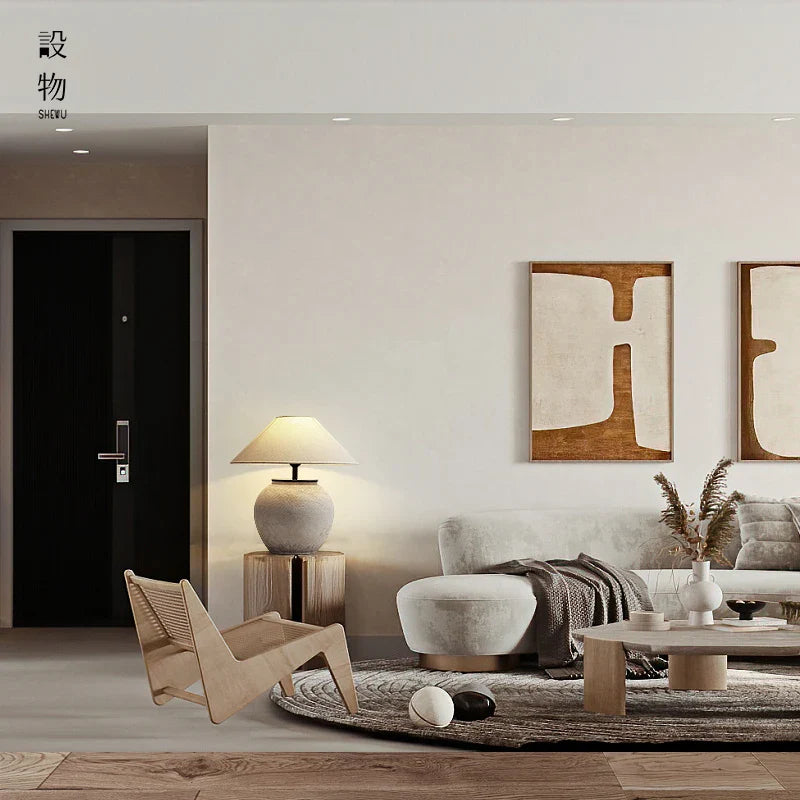 Axyaa Silent Style Pottery Living Room Lamp - Neo Chinese Designer Bedroom Table Lamp