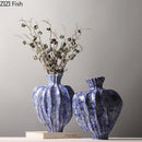 Axyaa Blue White Ceramic Irregular Shape Vase for Plant Flower Arrangement Aesthetic Decor