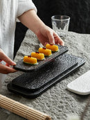 Axyaa Solid Rock Grain Ceramic Sushi Plate, Dim Sum Plate - 12 Inch