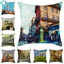 Axyaa Printed Landscape Cotton Linen Pillow Cover for Home Decor 45x45cm
