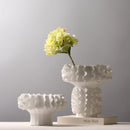 Axyaa White Pleated Petals Ceramic Vase - Handmade Flower Arrangement Home Decoration