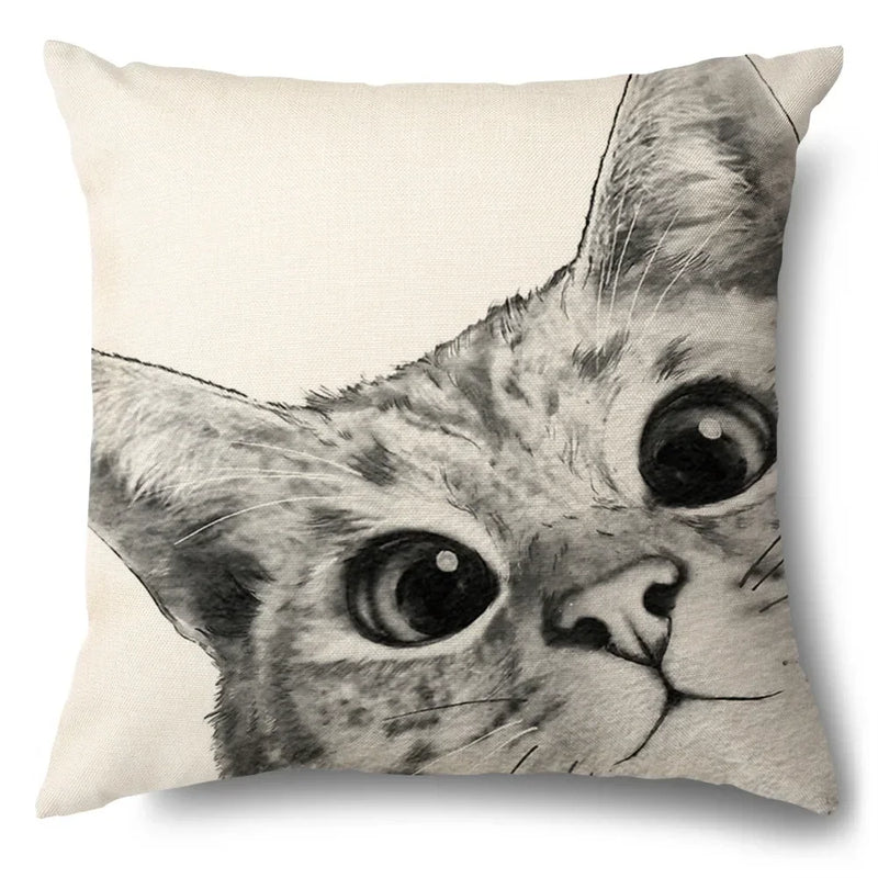Axyaa Cartoon Kitty Cat Linen Pillowcase for Bed, Couch, and Sofa Décor