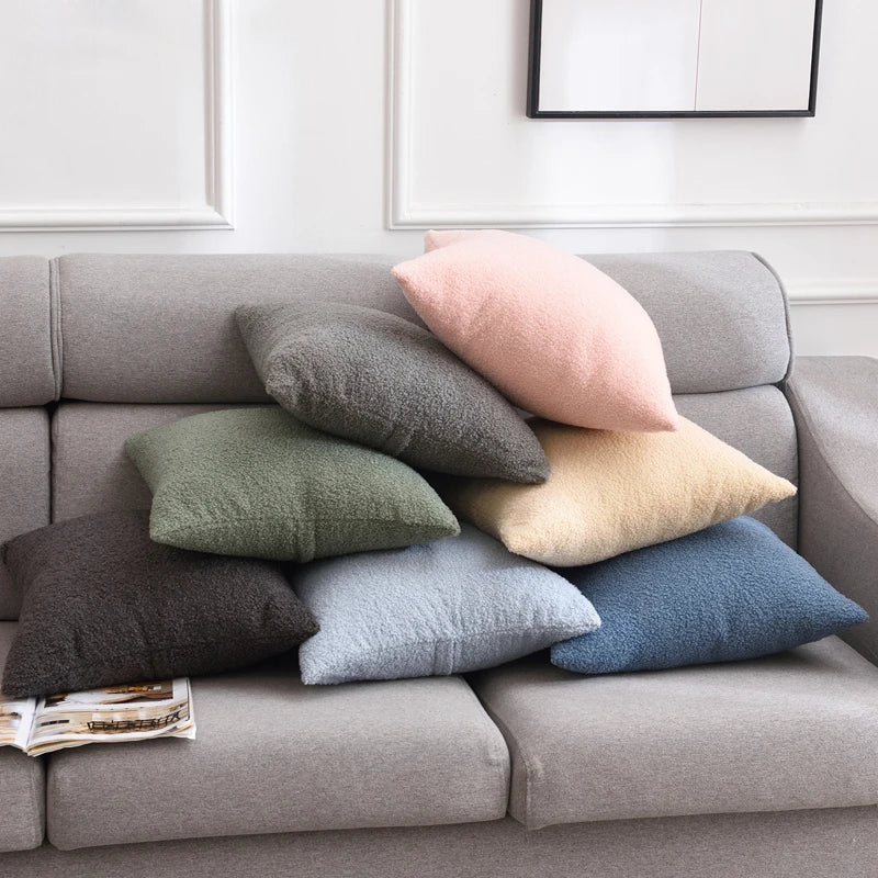 Axyaa Teddy Faux Fur Cushion Cover 30x50 Throw Pillow Cover White Sofa Decor