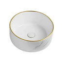 Axyaa Marble Patterned Circular Gold-Edged Ceramic Bathroom Sink