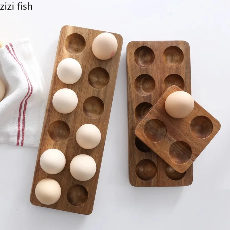 Axya Solid Wood Egg Storage Tray Rack for Kitchen Refrigerator and Home