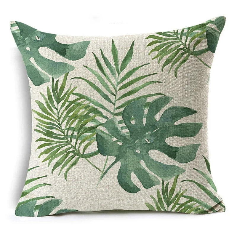 Axyaa Tropical Plants Linen Cushion Cover 45x45cm - Decorative Sofa Bed Pillow Case
