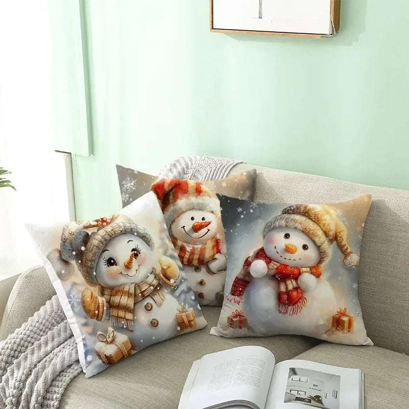 Axyaa Winter Snowman Pillowcase - Festive Sofa Decor & Gift