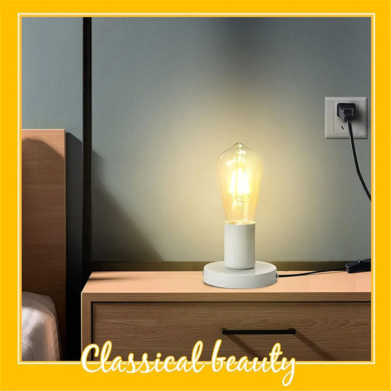 Axyaa Small White Industrial Table Lamp Base with Polished Metal E26 E27 Holder