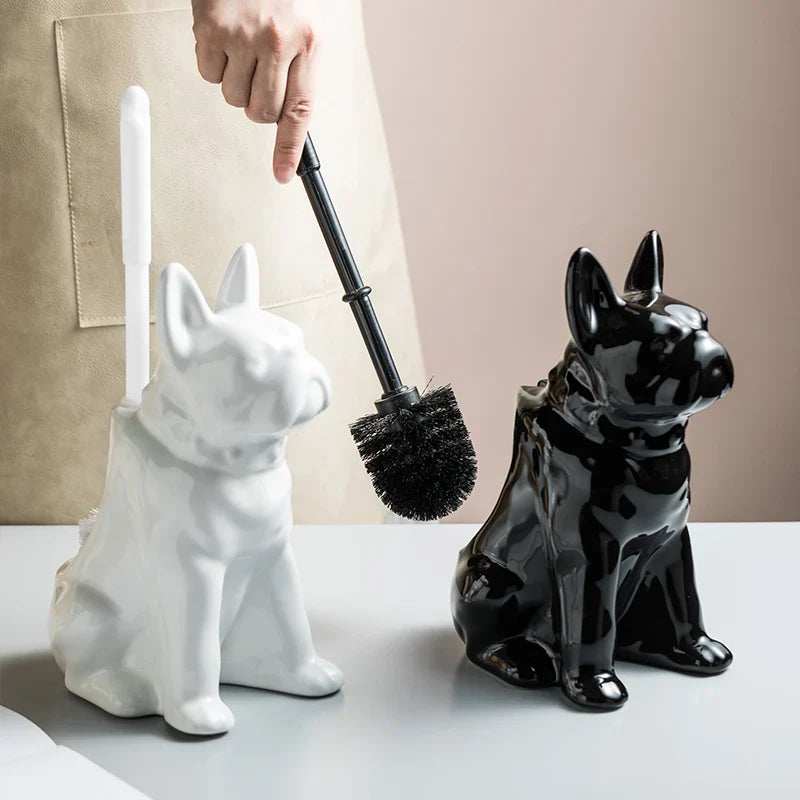 Axya French Bulldog Toilet Brush Holder: Cute Black and White Dog Bathroom Accessory