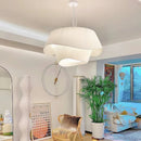 Axyaa French Minimalist Fabric LED Chandelier for Home Decor, Hanging Pendant Lights