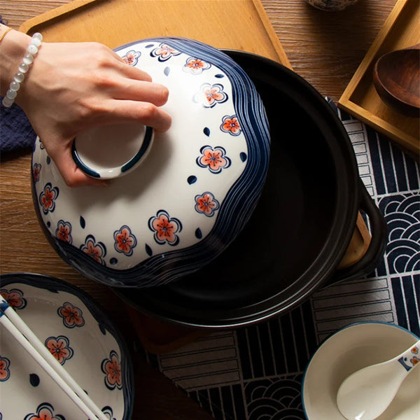 Axya Japanese Flower Clay Pot Casserole Stock Pot Soup Pan Gas Cooker