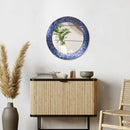 Axyaa Sapphire Silver Mosaic Wall Mirror, Handmade Decorative Glass, Round Dark Blue Mirror