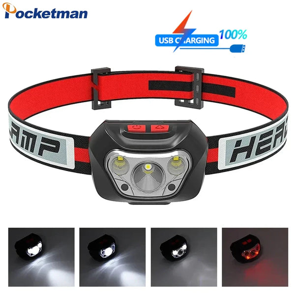 Axya High Lumen LED+COB Headlamp: Waterproof, 6 Lighting Modes, Red Light