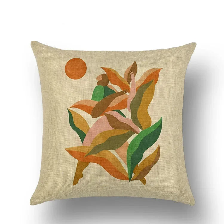 Abstract Portrait Painting Linen Sofa Pillow Case Set by Axyaa Art Decor