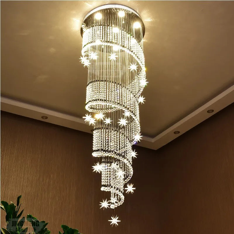 Axyaa Moon Star Crystal Chandelier: Spiral Design for Modern Lobby and Stair Lighting