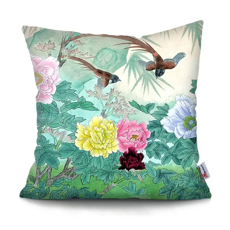Axyaa Tropical Plant Parrot Decorative Pillow Cover - Flowers Sofa Cushion Case