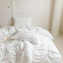 Axyaa White Pleated Duvet Cover Set, Microfiber Bedding with Pillowcases