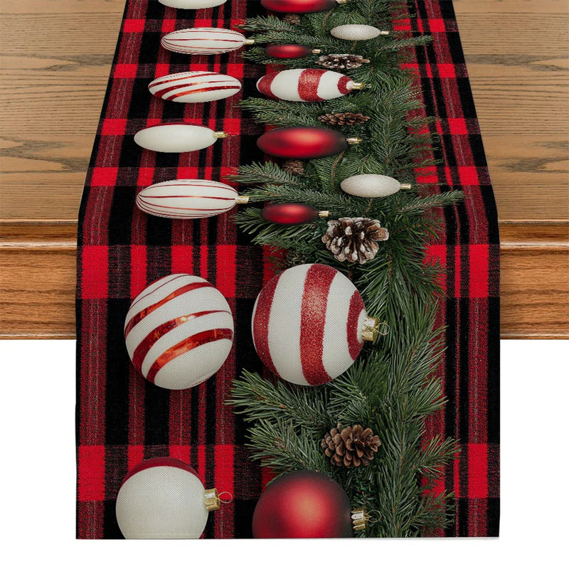 Axyaa Christmas Holly Pine Cone Table Runner