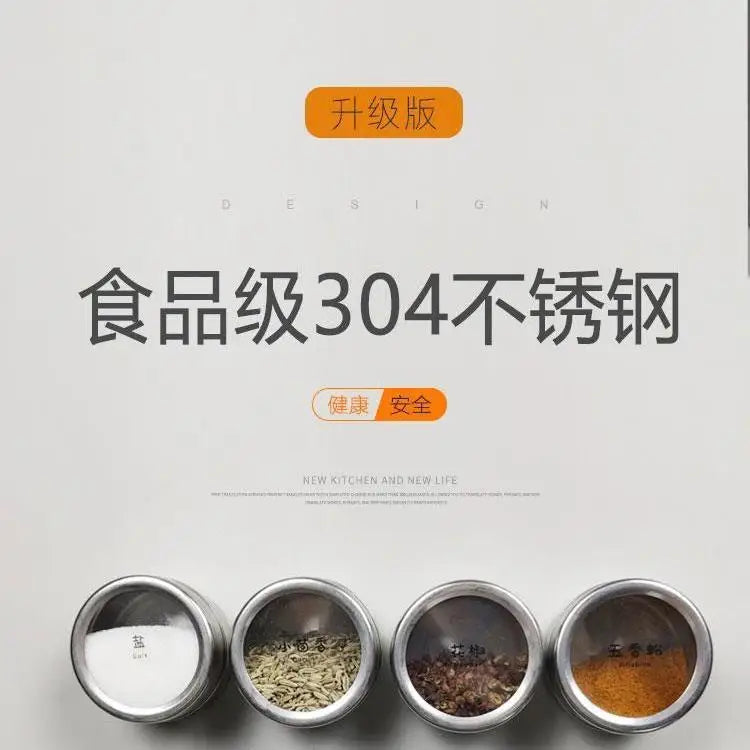 Axya Stainless Steel Spice Jars Set with Wall Mounted Rack & Wipeable Labels