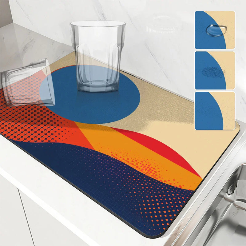 Axyaa Geometric Absorbent Kitchen Mat: Quick Dry, Antiskid, Drain Pad