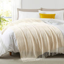 Axyaa Cream White Oversized Blanket with Tassel, Cozy Knitted Throw for Sofa and Bed