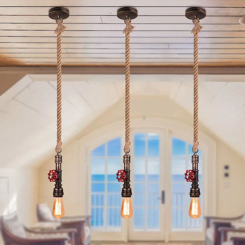 Axyaa Retro Loft Iron Pipe Pendant Lamp with Hemp Rope - Kitchen Lighting