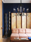 Axyaa Vintage Candle Chandelier - Retro French Style Iron Hanging Lamp - Black Pendant Light