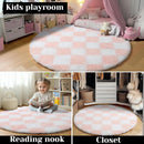 Axyaa Checkerboard Round Rug: Soft Plush Circular Carpet for Home Decor and Nursery