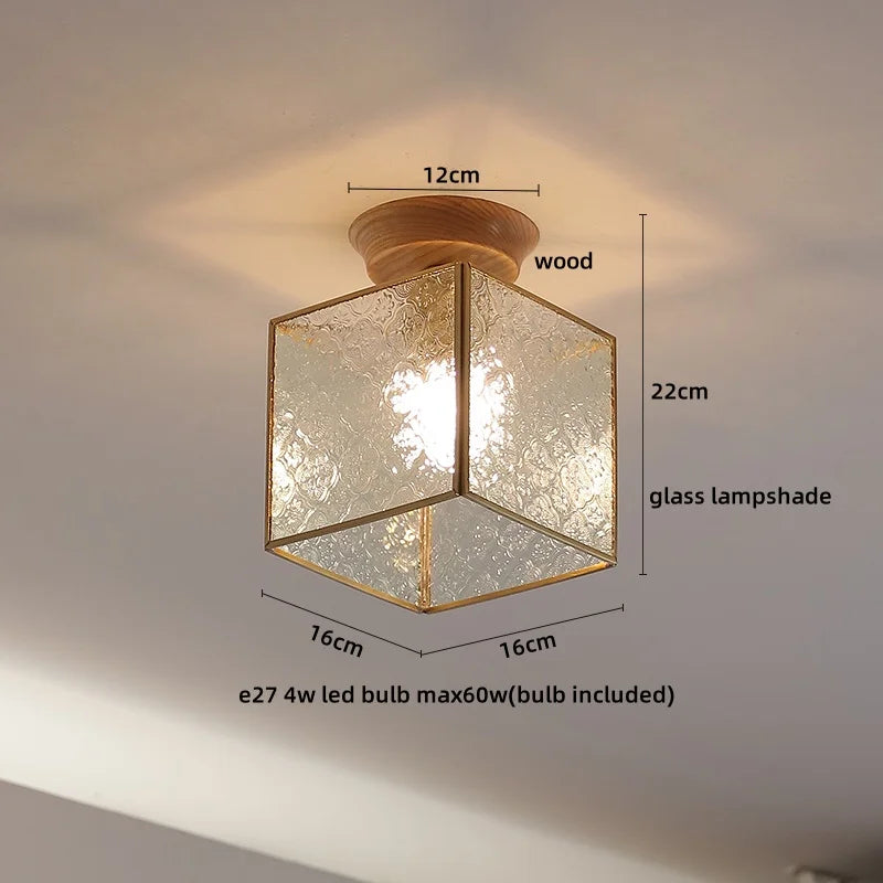 Axyaa Glass Wood LED Ceiling Lamp for Home Restaurant Living Room Decor