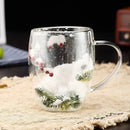 Axyaa Double Layer Glass Cup: Christmas Cup Coffee Mug Juice Milk Water Xmas Gift