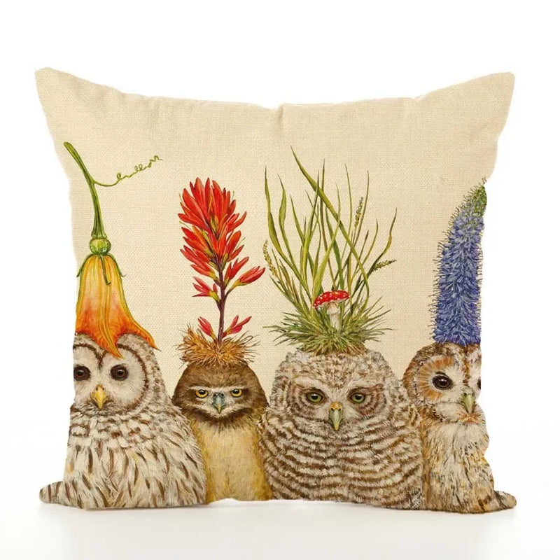 Squirrel Bird Bear Fox Animal Printed Cotton Linen Pillowcase by Axyaa