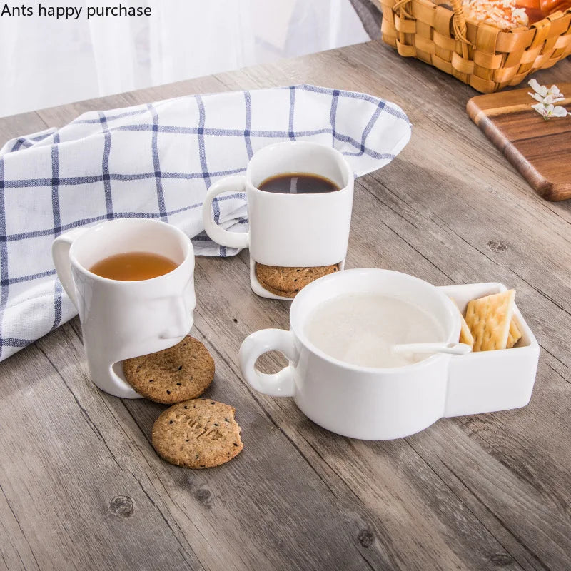 Axya White Ceramic Face Mug Cookie Holder Dim Sum Dessert Bowl Breakfast Cup