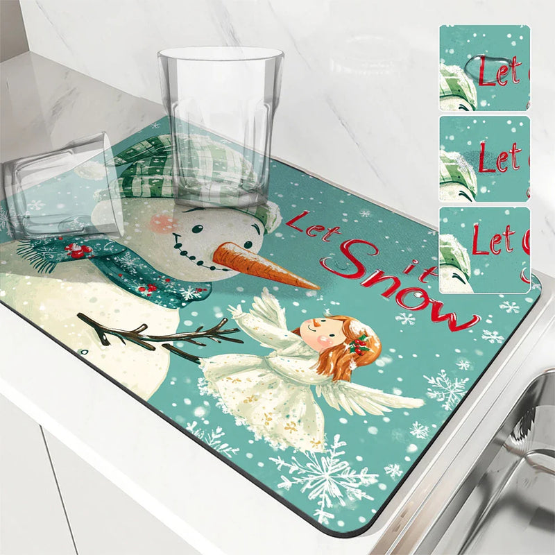 Axyaa Christmas Angel Kitchen Drying Mat Anti-slip Absorbent Draining Pad
