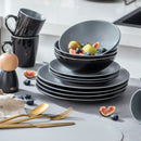 Axya™ Stoneware Crockery Tableware Set - Matte Black & Dark Grey, 48-Piece